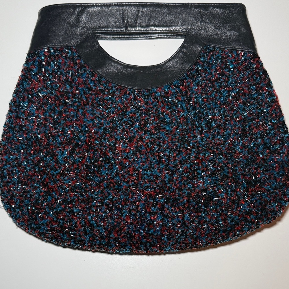 Moyna Vintage Black, Blue & Red Beaded Glitter Women's Bag Purse Clutch Eve Bag - Picture 2 of 11